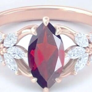 14K Gold-Plated Zinc Alloy Ring with Sparkling Red Marquise Zirconia Sz 10,11